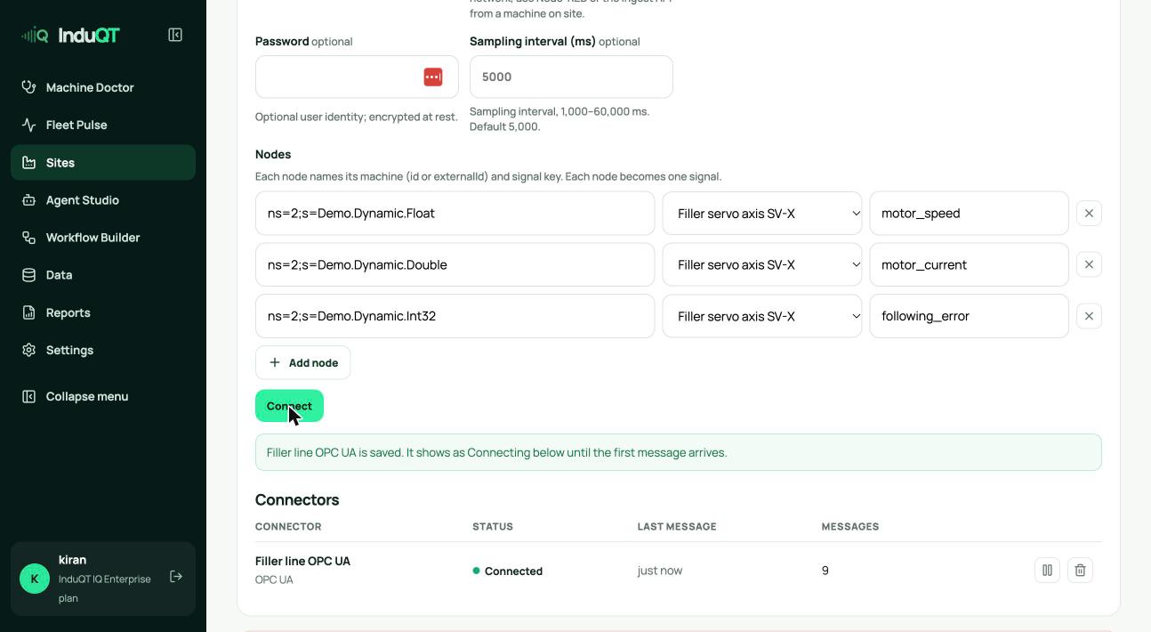 The connector connected and counting messages