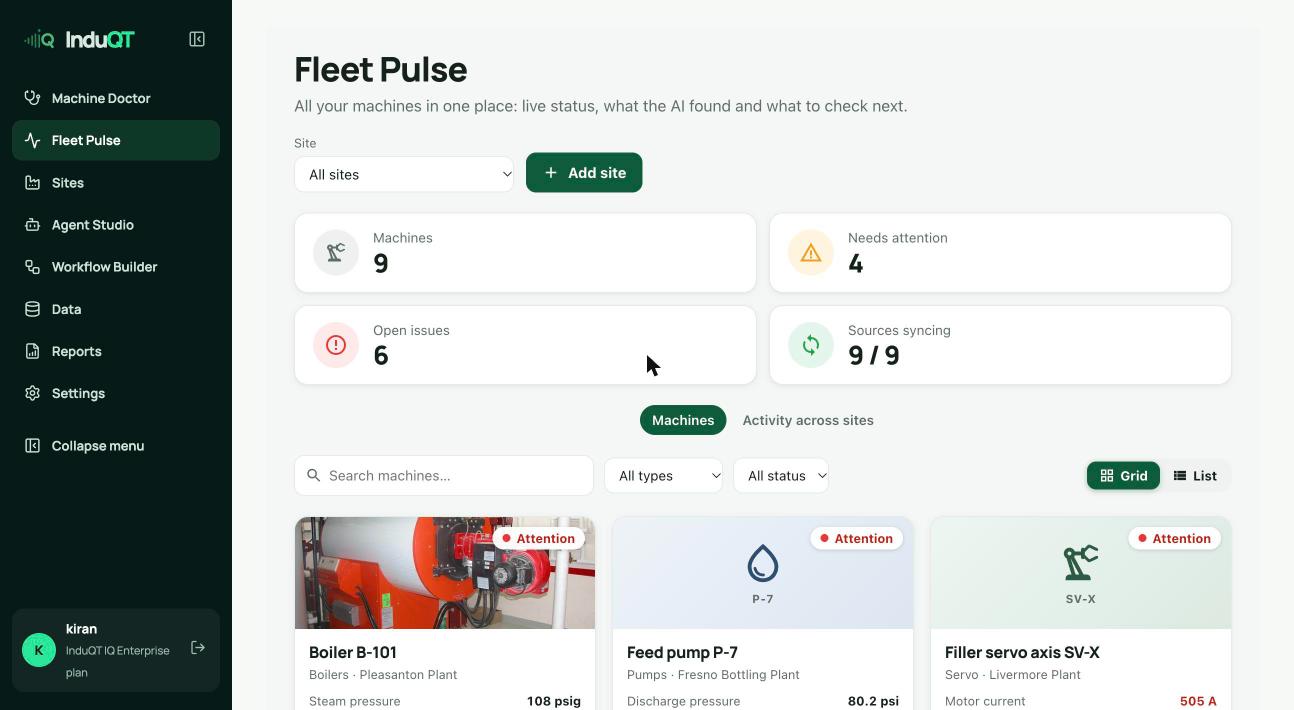 Fleet Pulse with machines from several sites