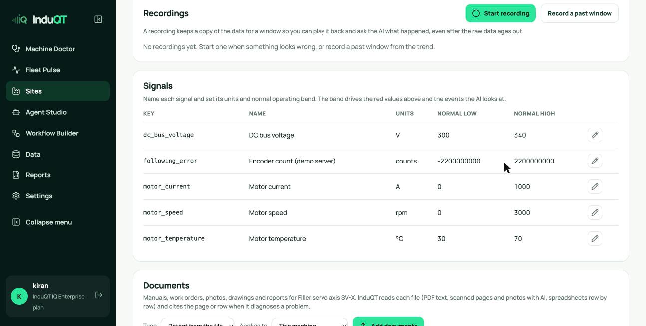 Saved signal names, units and ranges